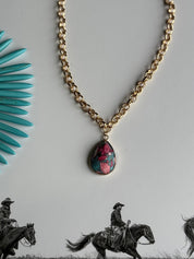 Pink Dahlia Teardrop Gold Chain Necklace