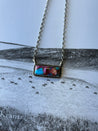 Pink Dahlia Turquoise Bar Necklace