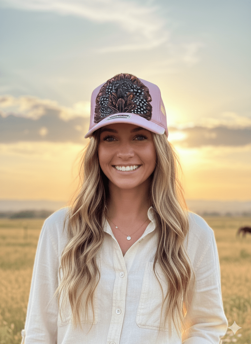 Pink Feather Trucker Hat