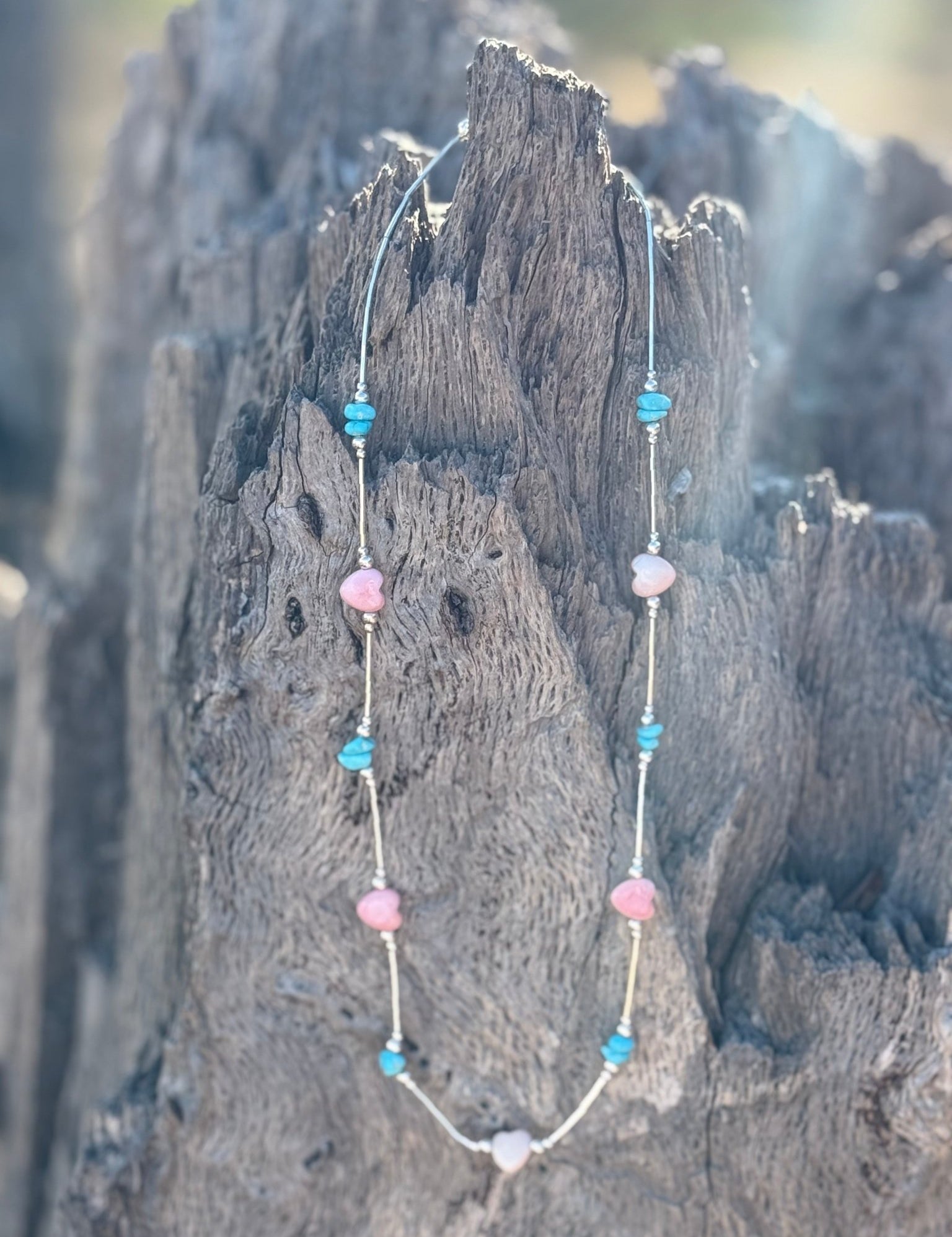 Pink Heart And Turquoise Necklace