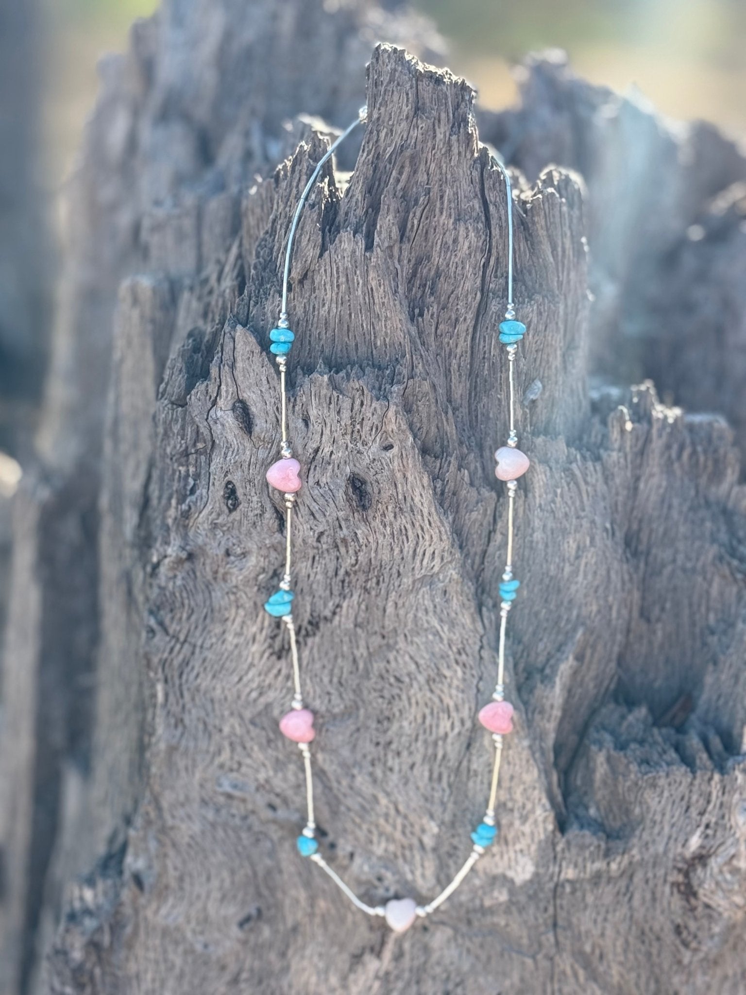 Pink Heart And Turquoise Necklace