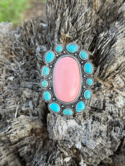 Pink Oval Turquoise Halo Ring