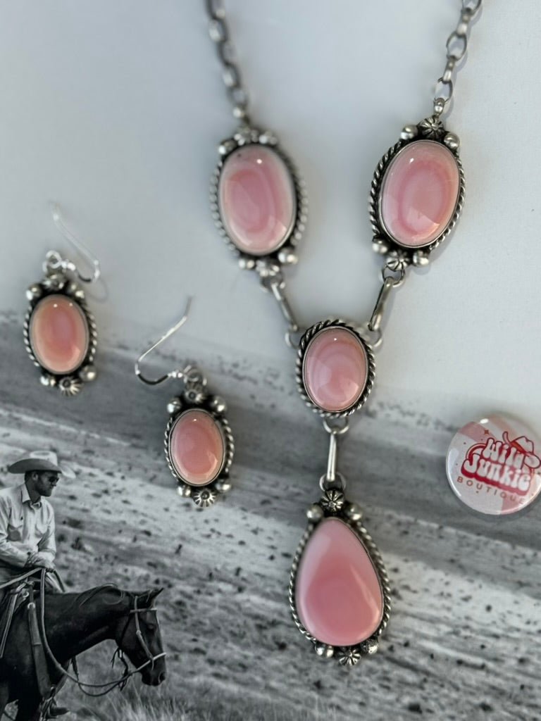 Pink Queen Conch Lariat Necklace And Earrings Set