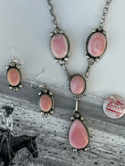 Pink Queen Conch Lariat Necklace And Earrings Set