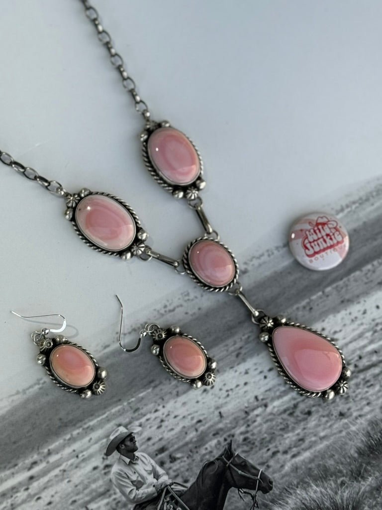 Pink Queen Conch Lariat Necklace And Earrings Set