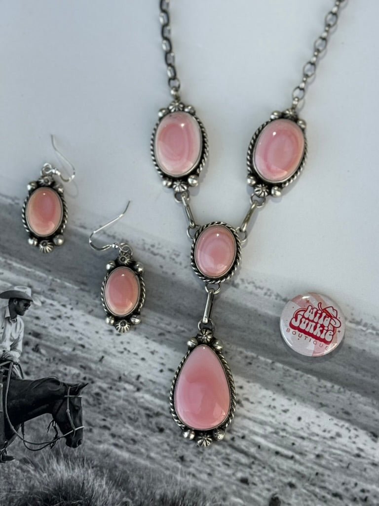 Pink Queen Conch Lariat Necklace And Earrings Set