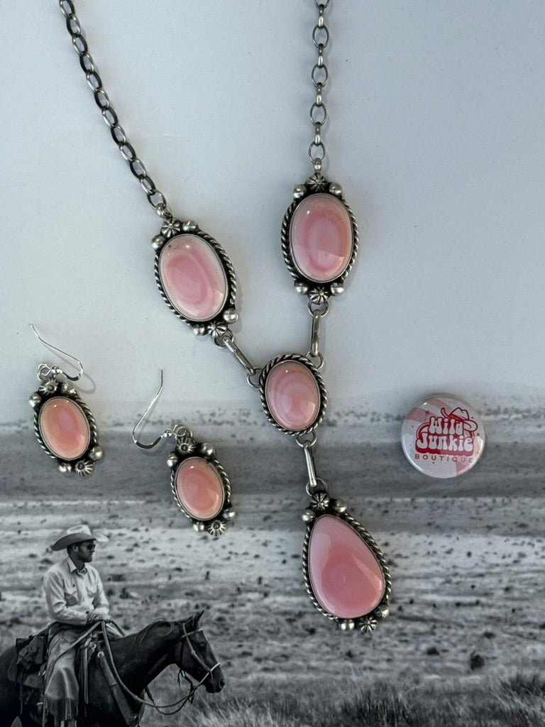Pink Queen Conch Lariat Necklace And Earrings Set