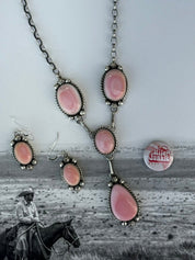 Pink Queen Conch Lariat Necklace And Earrings Set