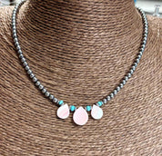 Pink Queen Conch Petal & Turquoise Beaded Choker