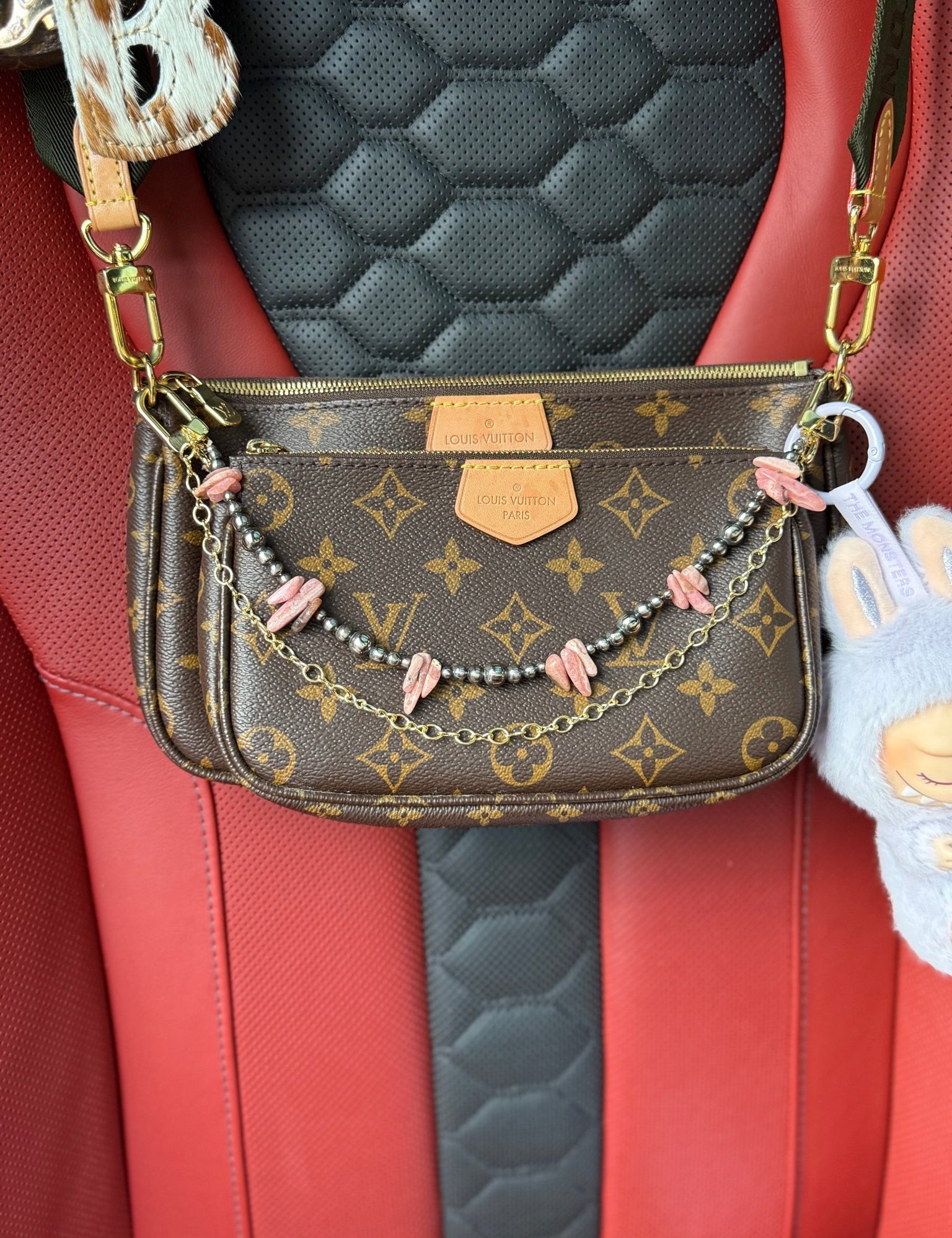 Pink Rhodochrosite and Gold Purse Chain Set