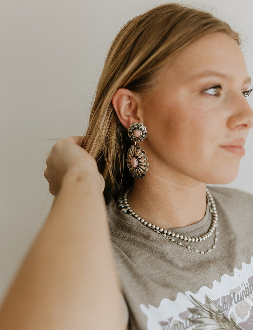 Pink Rose Concho Earrings