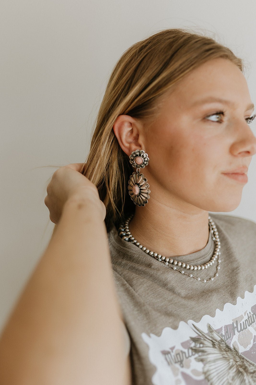 Pink Rose Concho Earrings