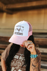 Please Buy Me Chickens Trucker HatPink and White