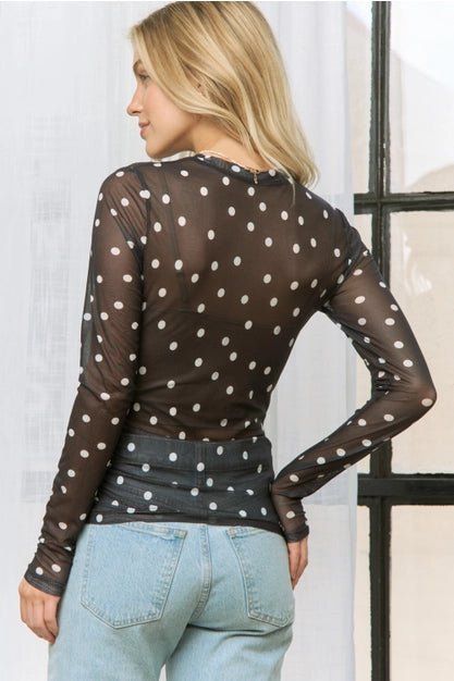 Polka Dot Mesh Long Sleeve - BlackS