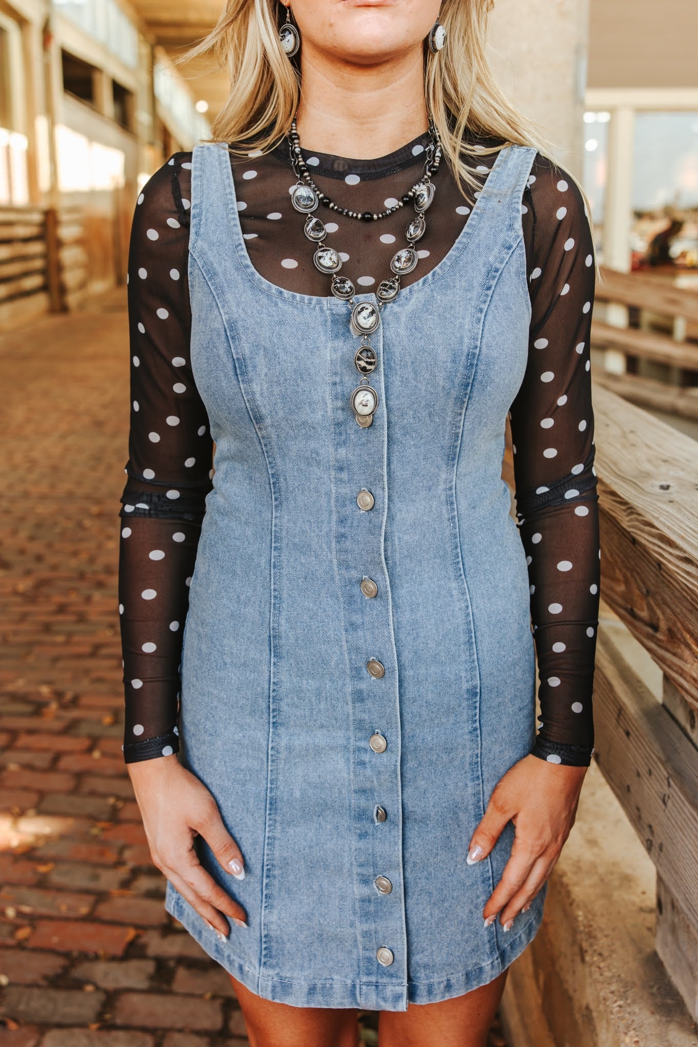 Polka Dot Mesh Long Sleeve - BlackS