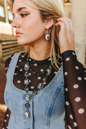 Polka Dot Mesh Long Sleeve - BlackS