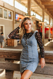 Polka Dot Mesh Long Sleeve - BlackS