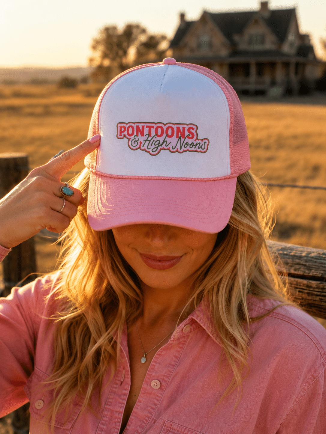 Pontoons & High Noons Trucker HatPink & White