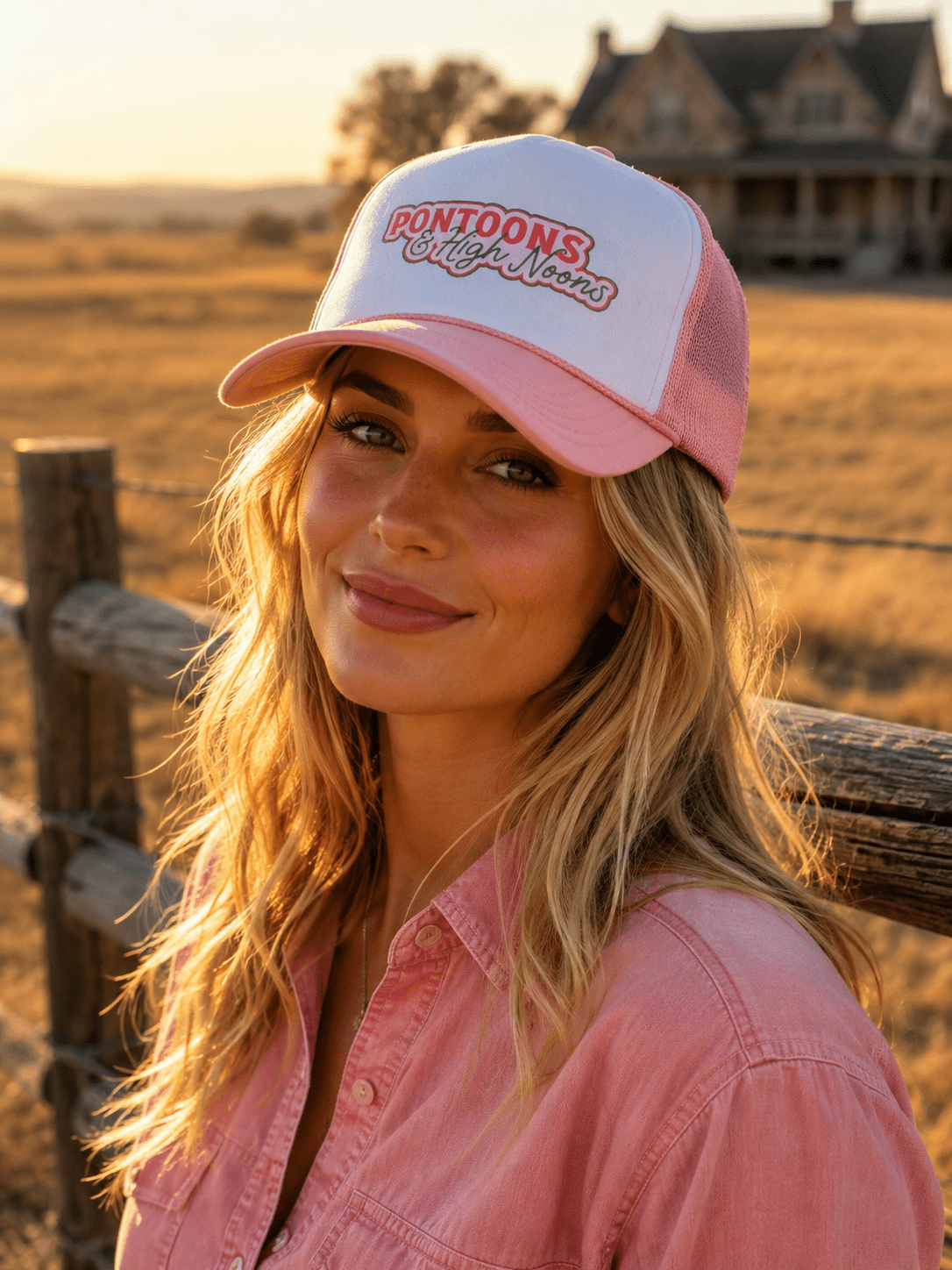 Pontoons & High Noons Trucker HatPink & White