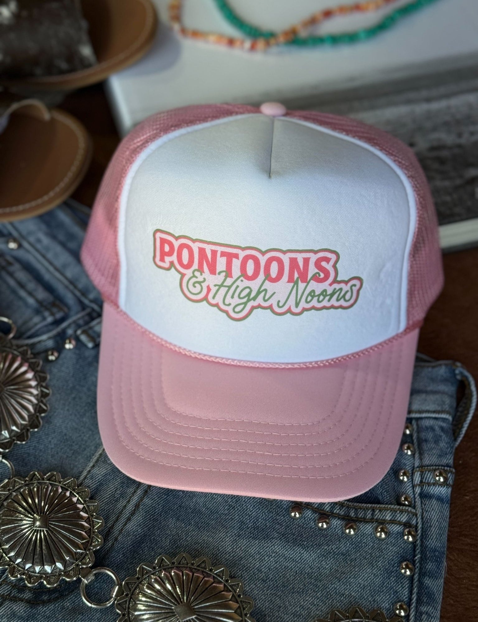 Pontoons & High Noons Trucker HatPink & White