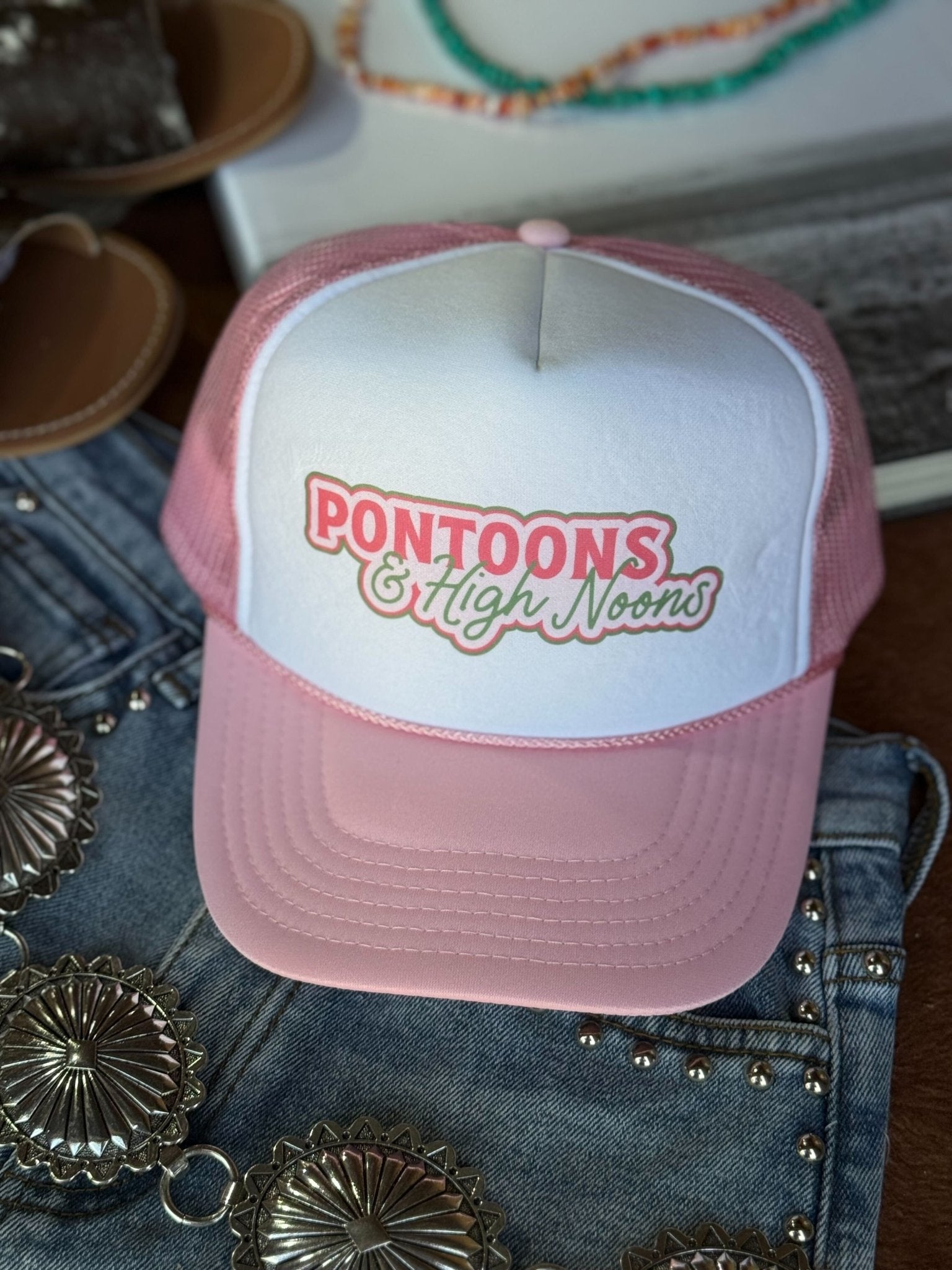 Pontoons &amp; High Noons Trucker HatPink &amp; White