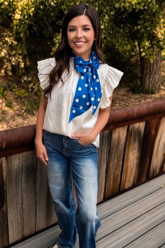 Prairie Polka Dot Twilly Scarf - Blue