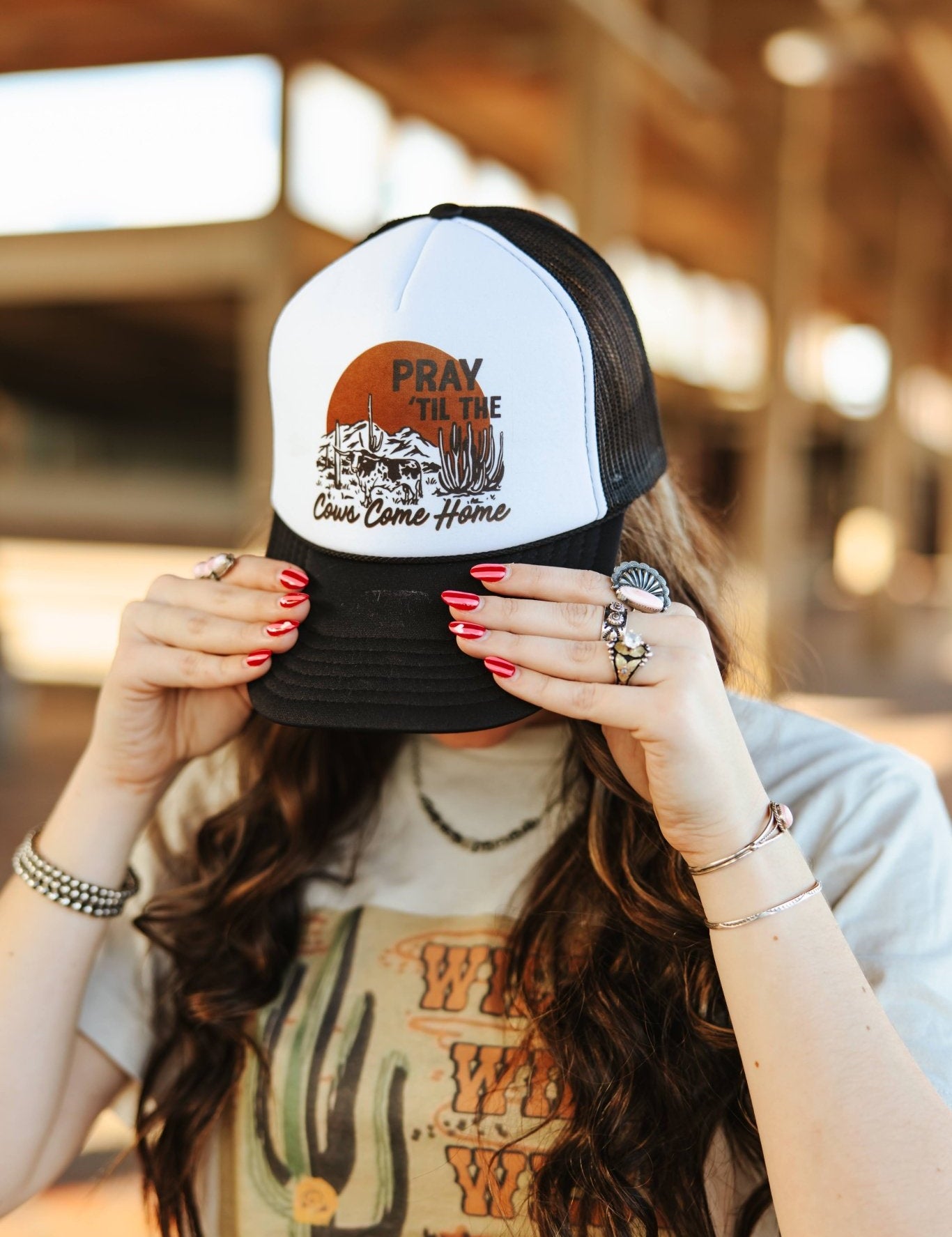 Pray Til The Cows Come Home Trucker HatBlack and White