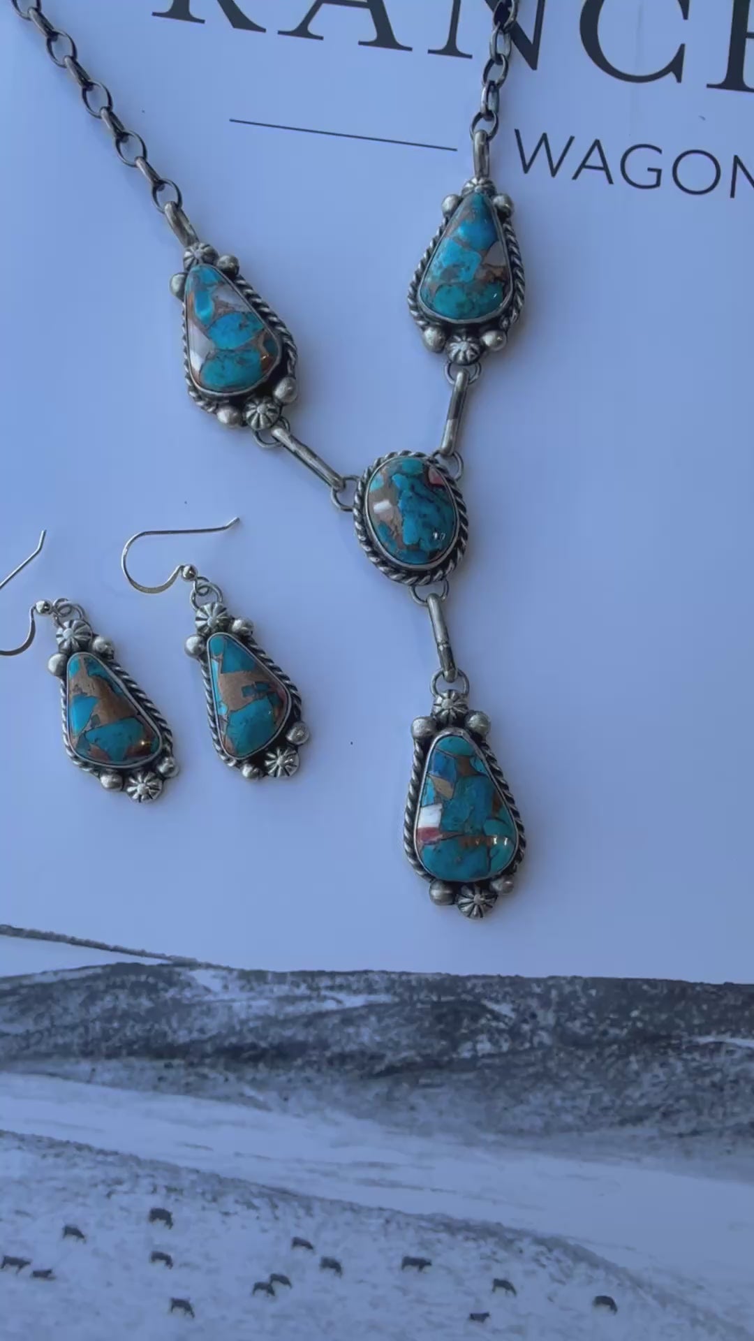 Spiny Turquoise Lariat Necklace And Earring Set