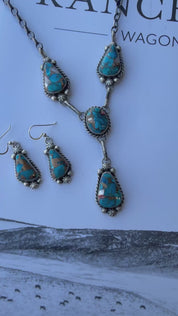 Spiny Turquoise Lariat Necklace And Earring Set