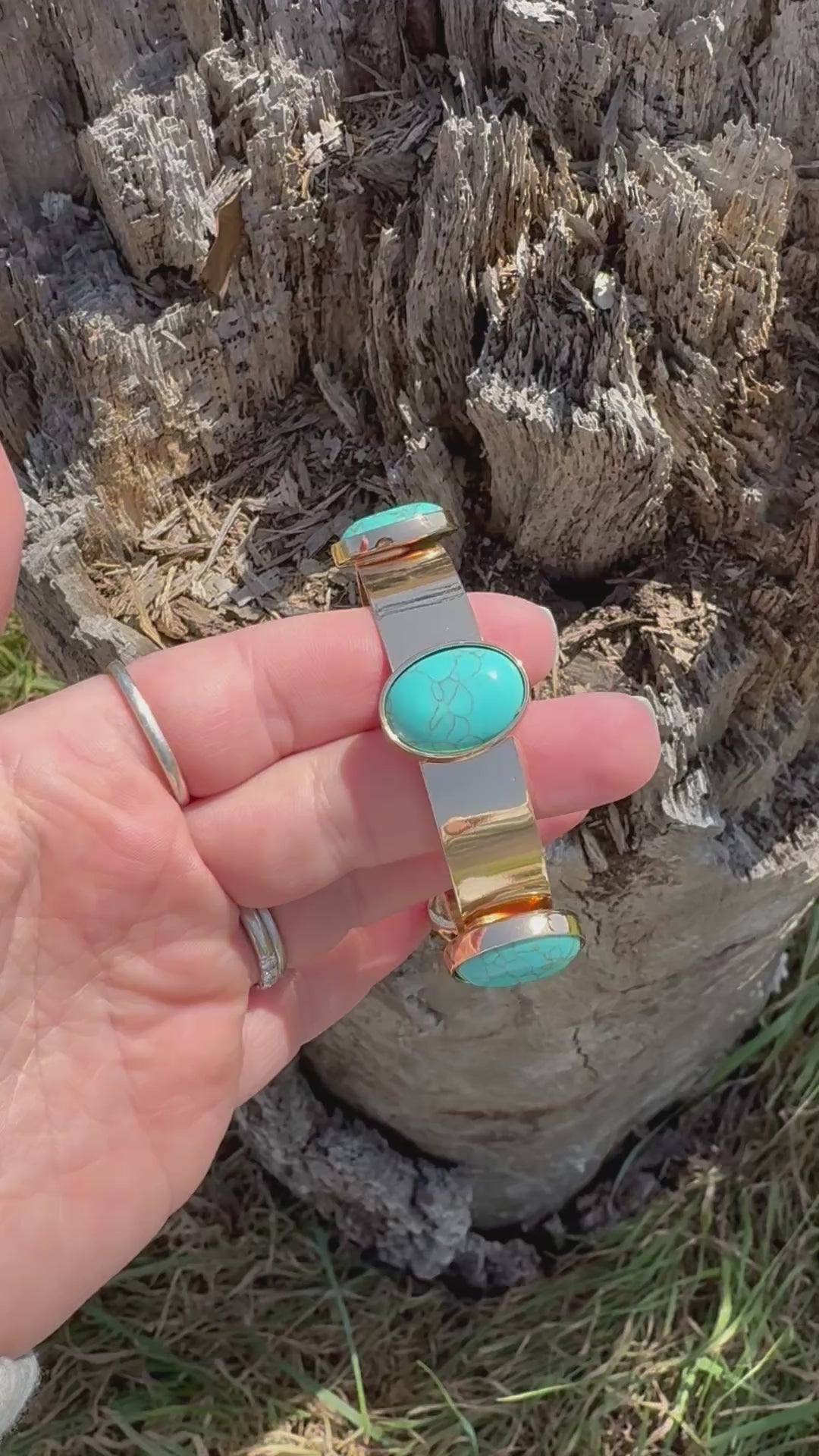 Gold Bangle with Turquoise Stones
