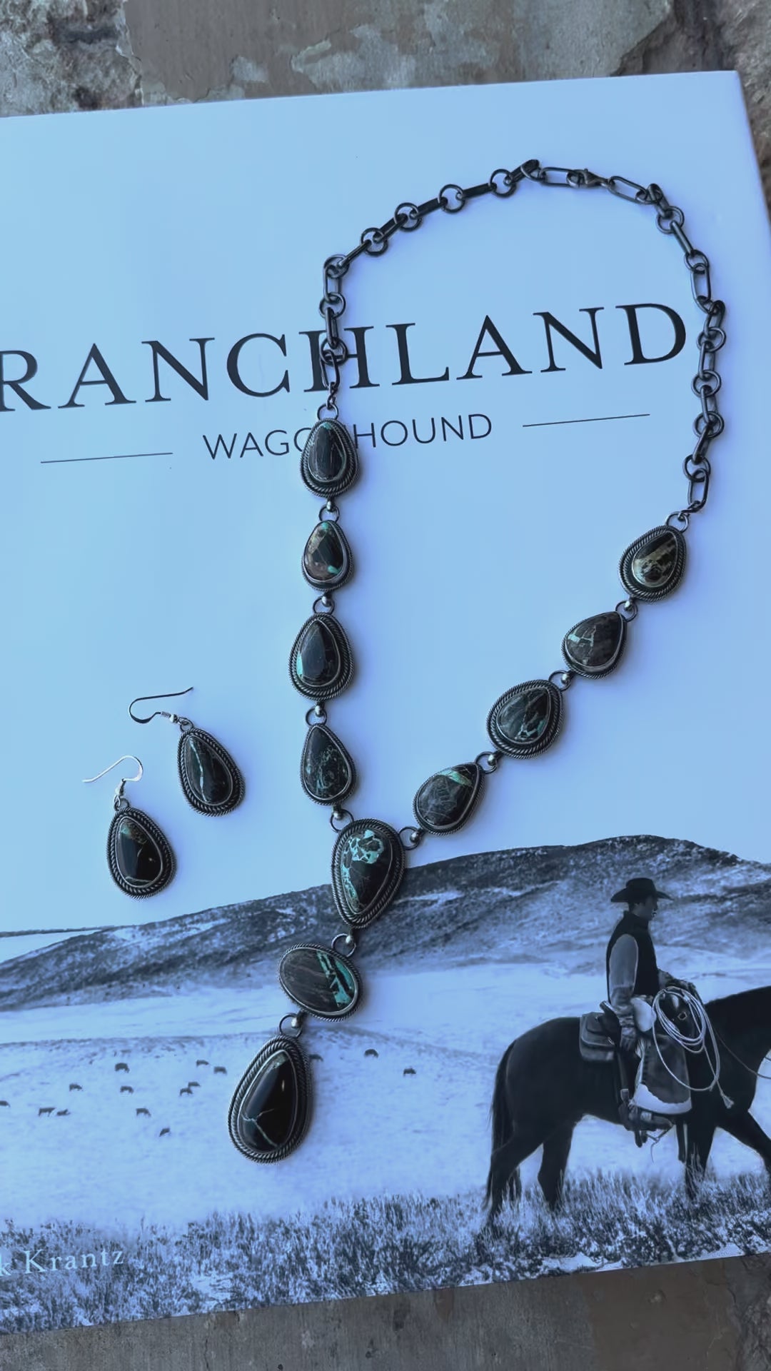 Black Jack Lariat Necklace and Earring Set