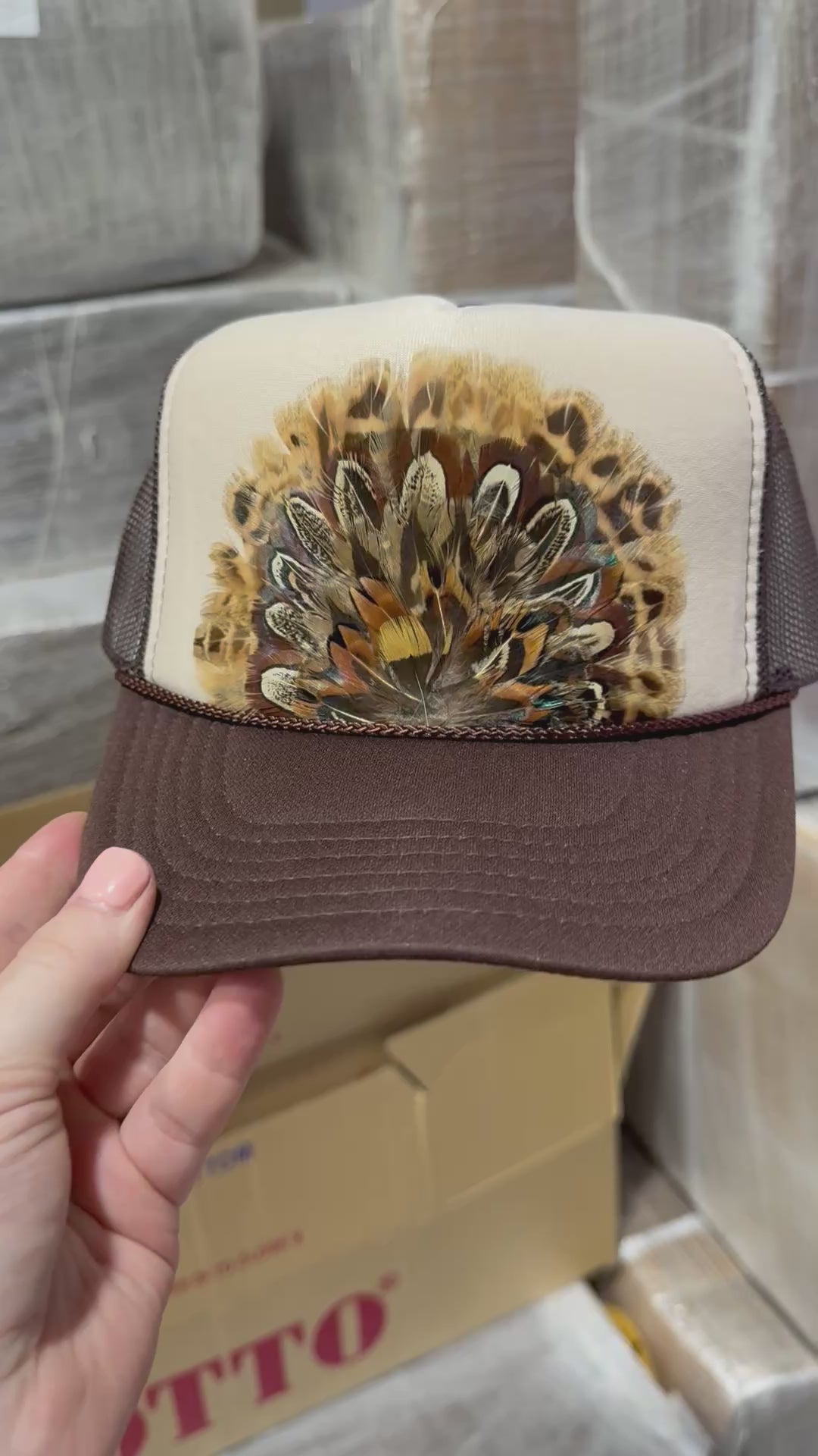 Brown Feather Trucker Hat