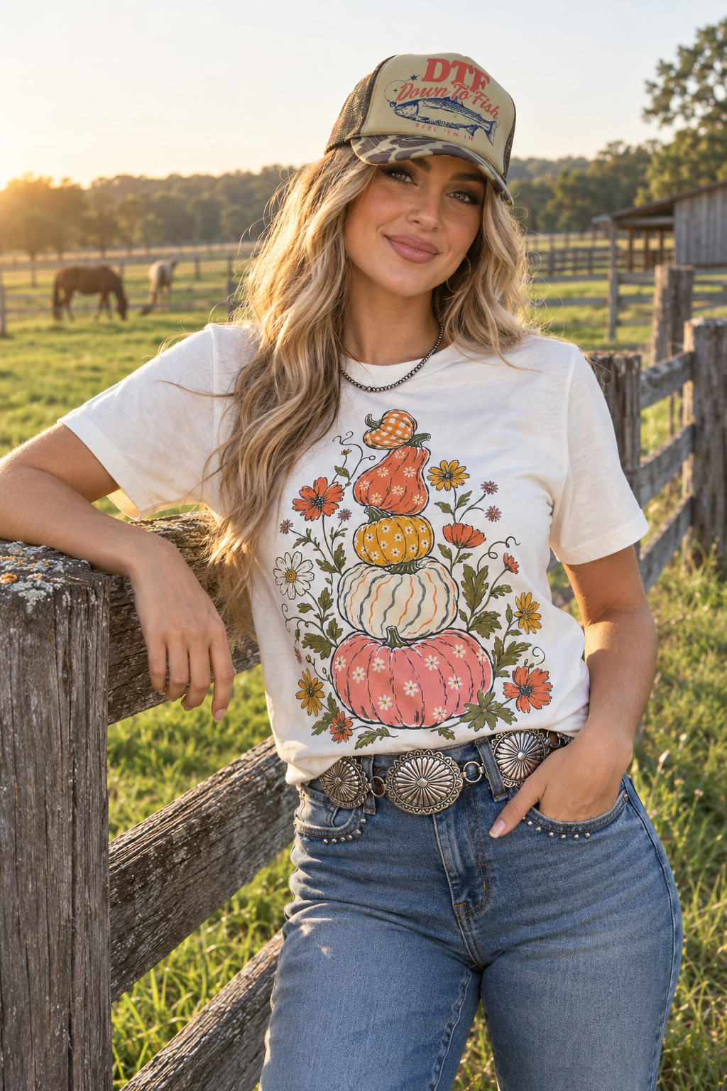 Floral Pumpkin Stack Graphic TeeNaturalS