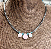 Pink Queen Conch Petal & Turquoise Beaded Choker