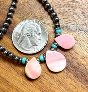 Pink Queen Conch Petal & Turquoise Beaded Choker
