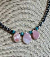 Pink Queen Conch Petal & Turquoise Beaded Choker