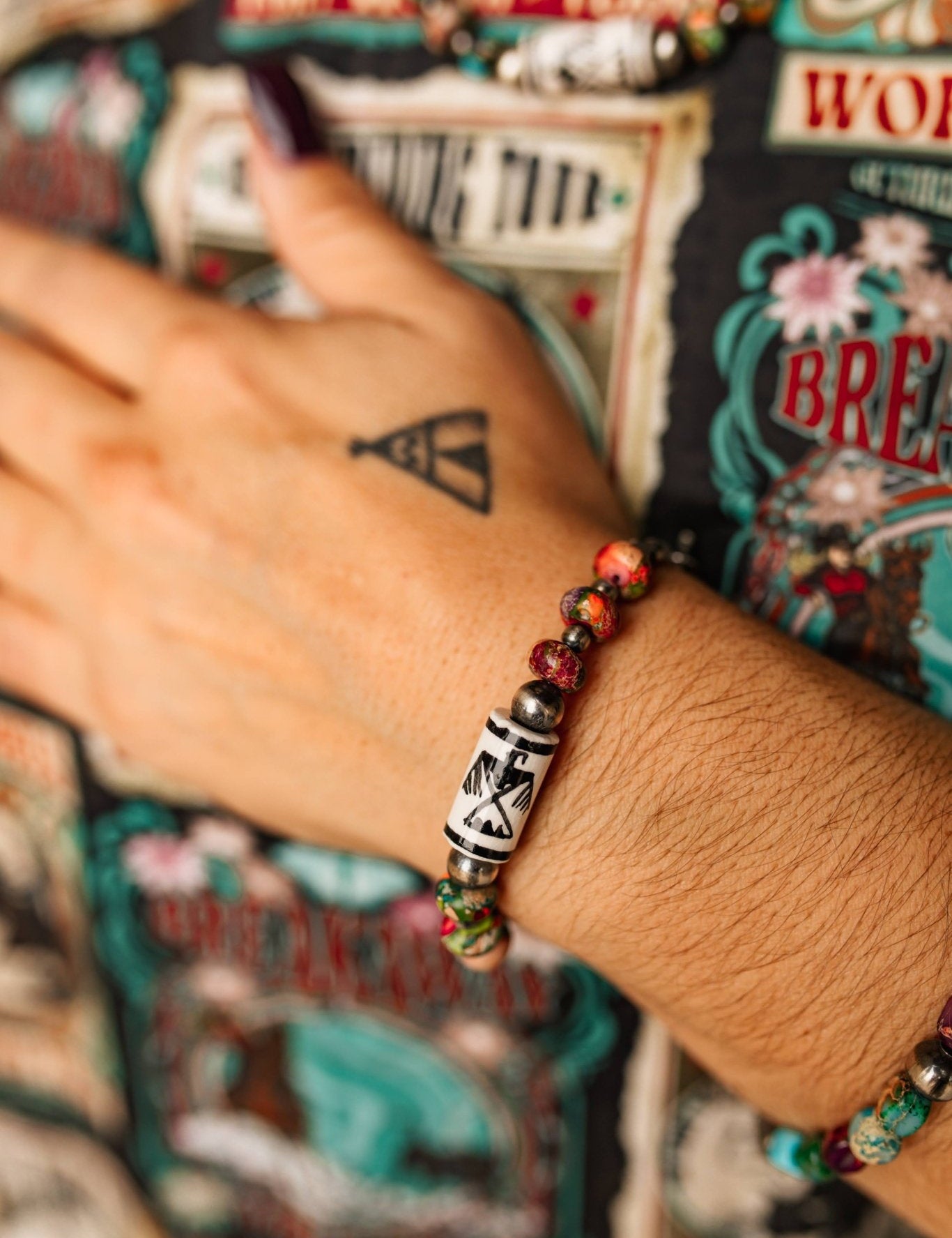 Rainbow Jasper Thunderbird Paperclip Chain Bracelet