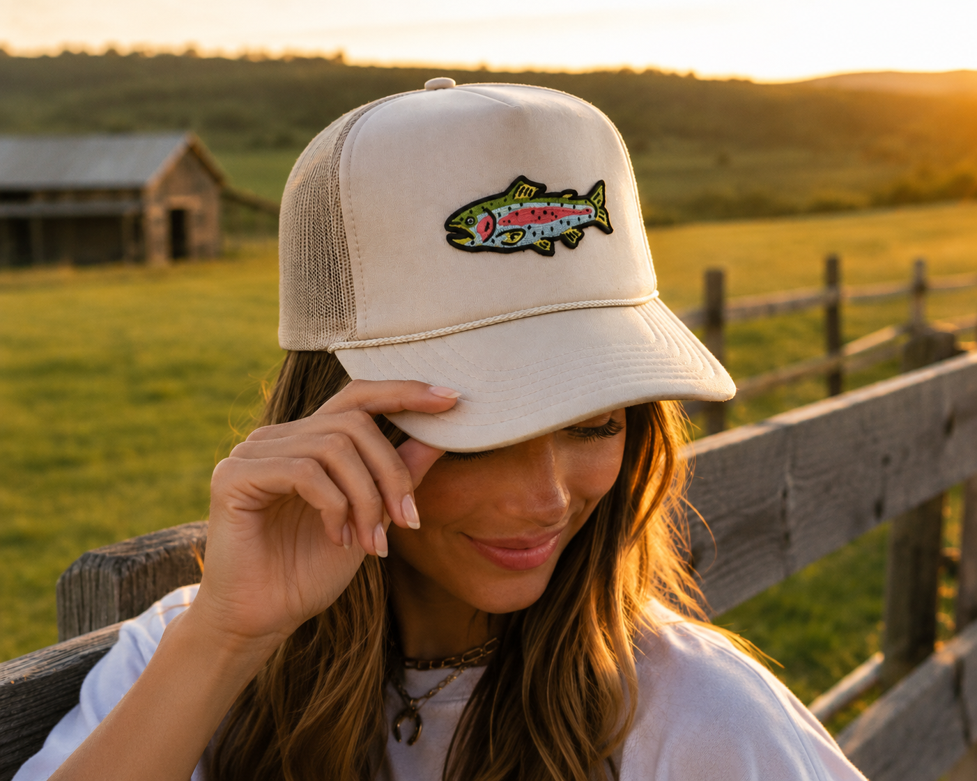 Rainbow Trout Patch Trucker Hat