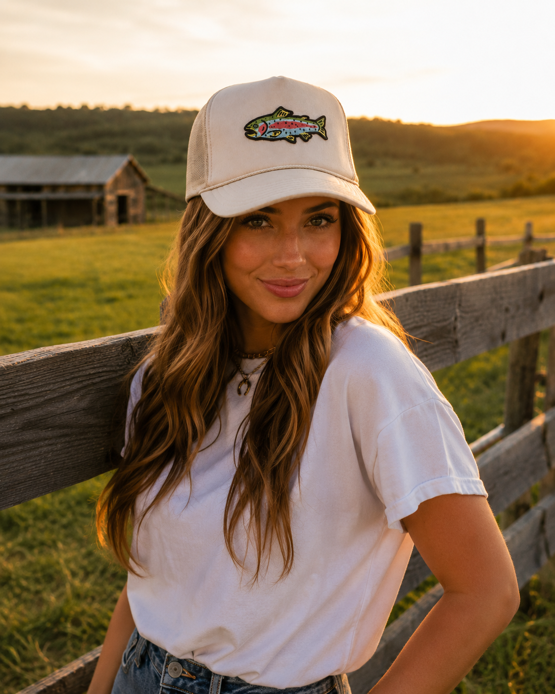 Rainbow Trout Patch Trucker Hat
