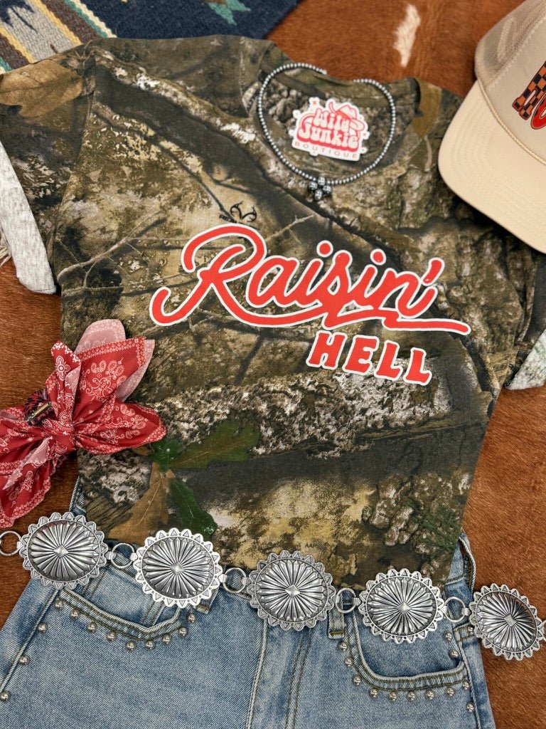 Raisin' Hell Tree Camo Graphic TeeS