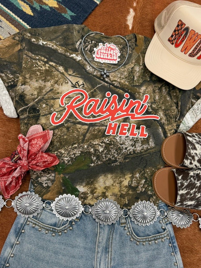 Raisin' Hell Tree Camo Graphic TeeS
