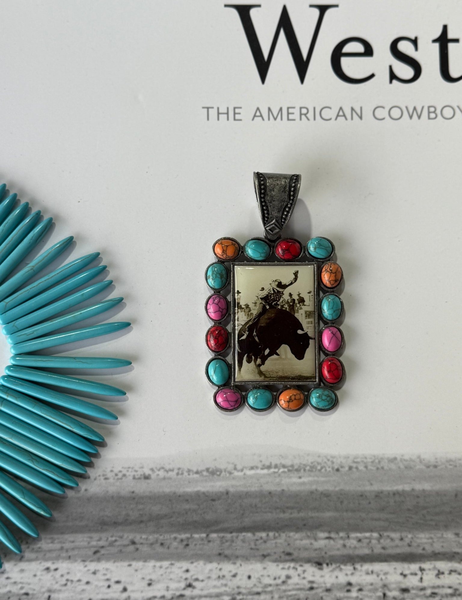 Rectangle Multicolor Turquoise Rodeo Pendant
