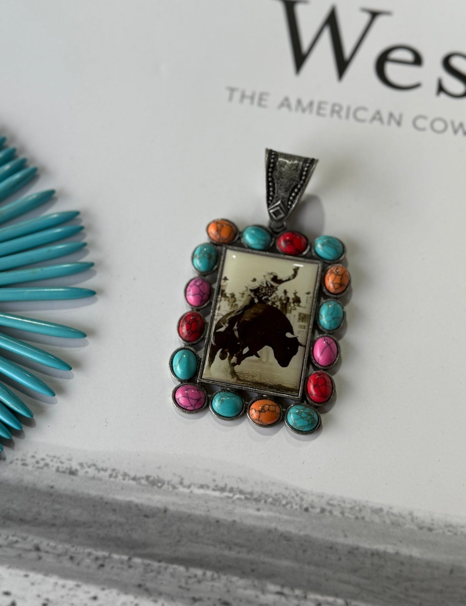 Rectangle Multicolor Turquoise Rodeo Pendant