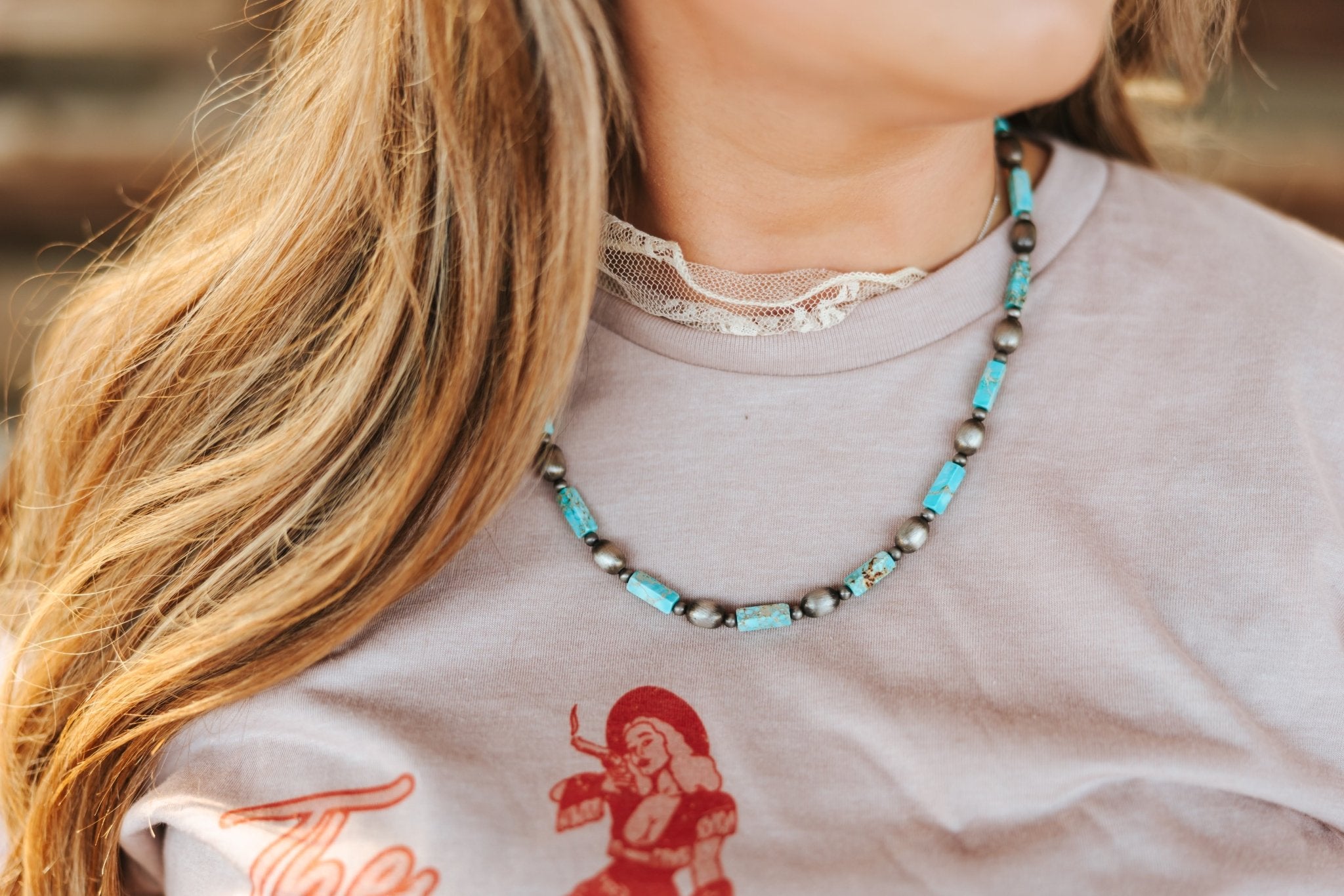 Rectangle Turquoise Beaded Necklace
