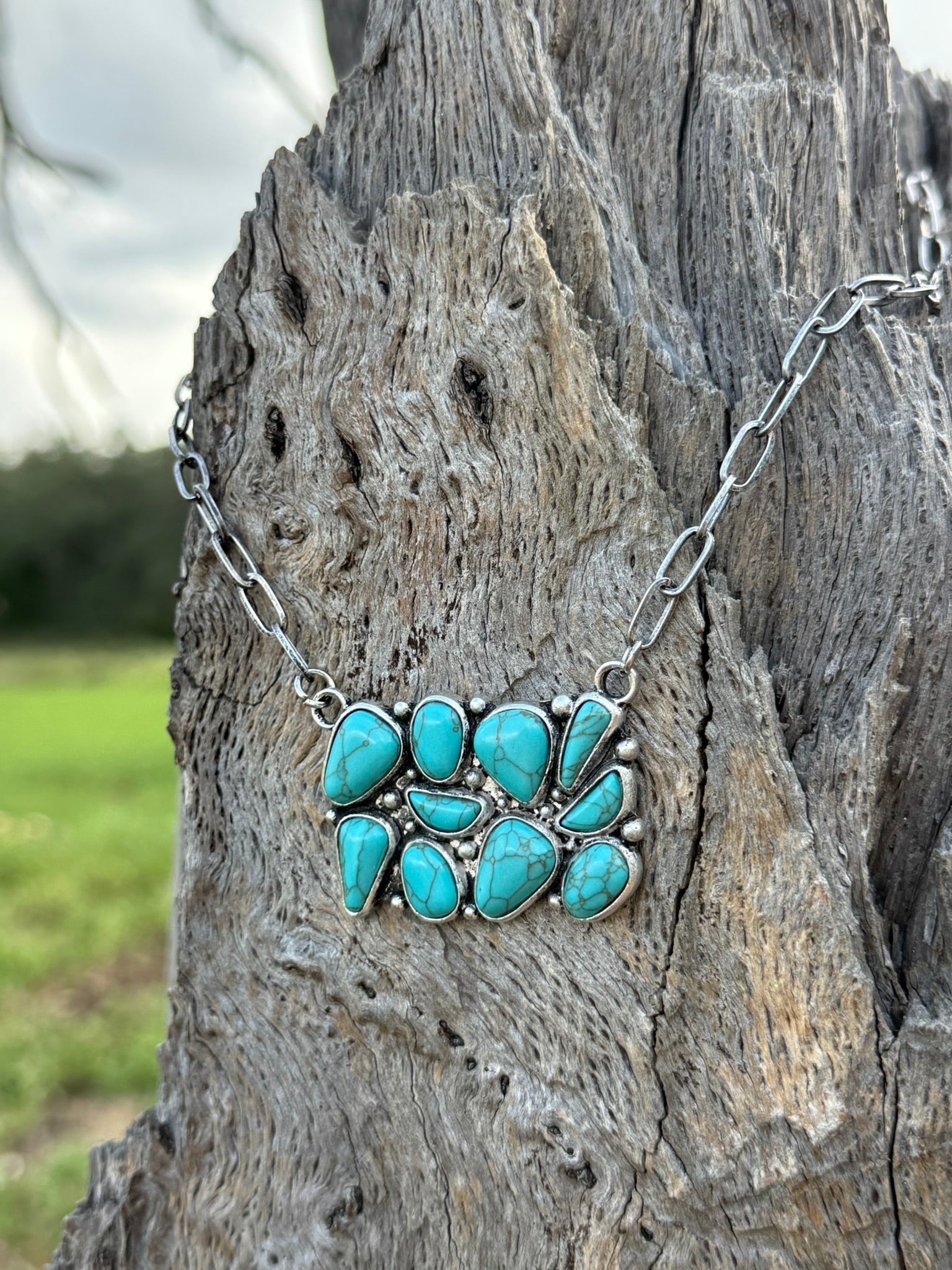Rectangle Turquoise Mosaic Chain Necklace