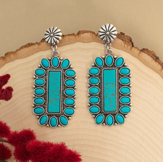 Rectangular Cluster Drop Earrings