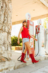 Red Bow Sleeveless Linen TopS