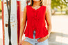 Red Bow Sleeveless Linen TopS