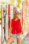 Red Bow Sleeveless Linen TopS