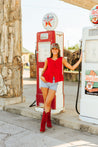 Red Bow Sleeveless Linen TopS